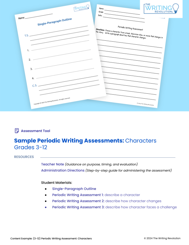 Sample Periodic Writing Assessments: Characters